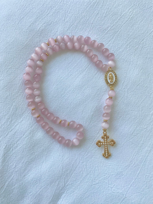 Chapelet chrétien rose fabriqué à la main
