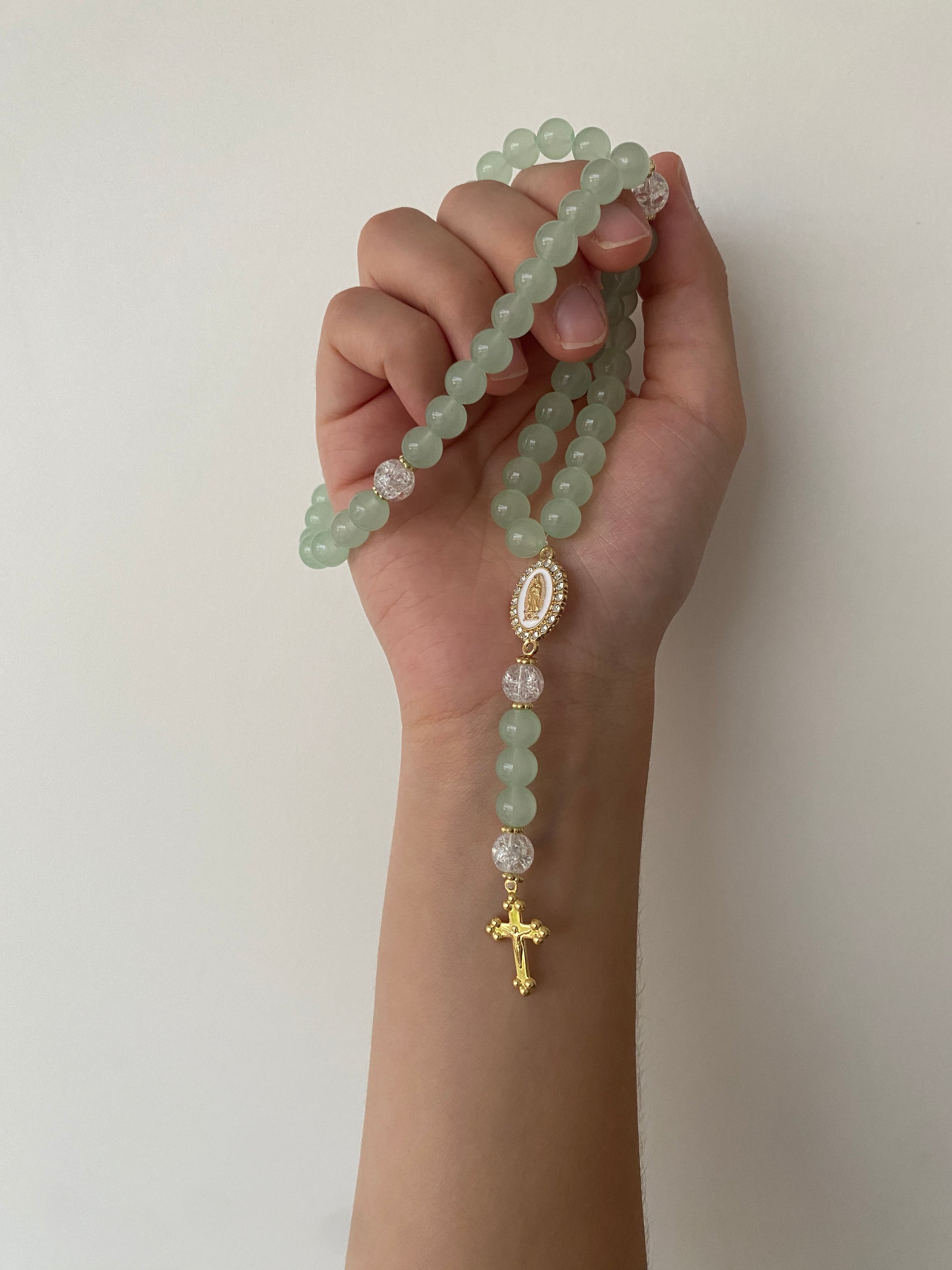 Chapelet chrétien vert et doré 