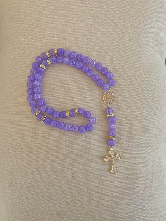 Chapelet chrétien violet et doré